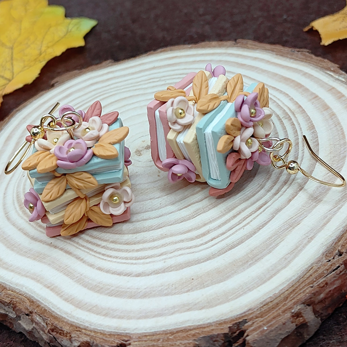 Magical Autumn Breeze Bookstack Earrings