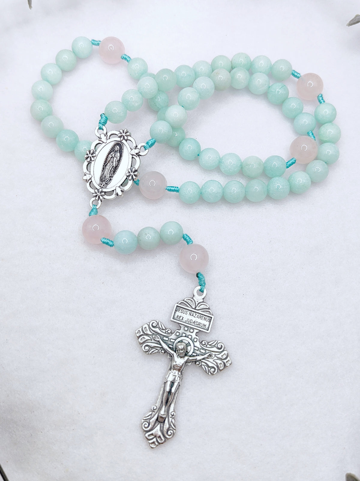 Our Lady of Guadalupe Healing Amazonite & Rose Quartz Rosary