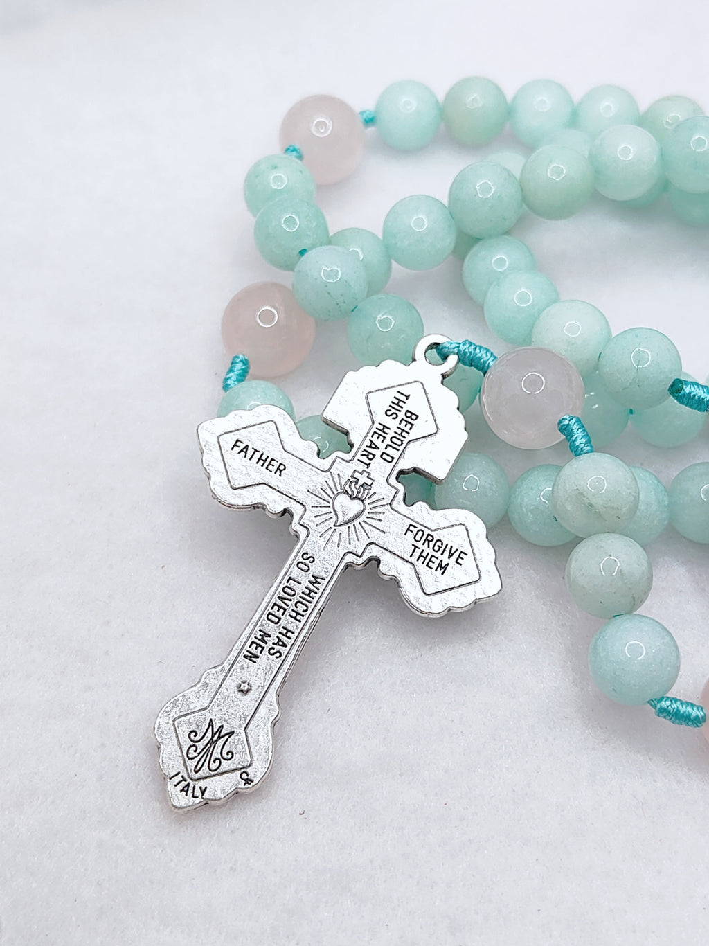 Our Lady of Guadalupe Healing Amazonite & Rose Quartz Rosary