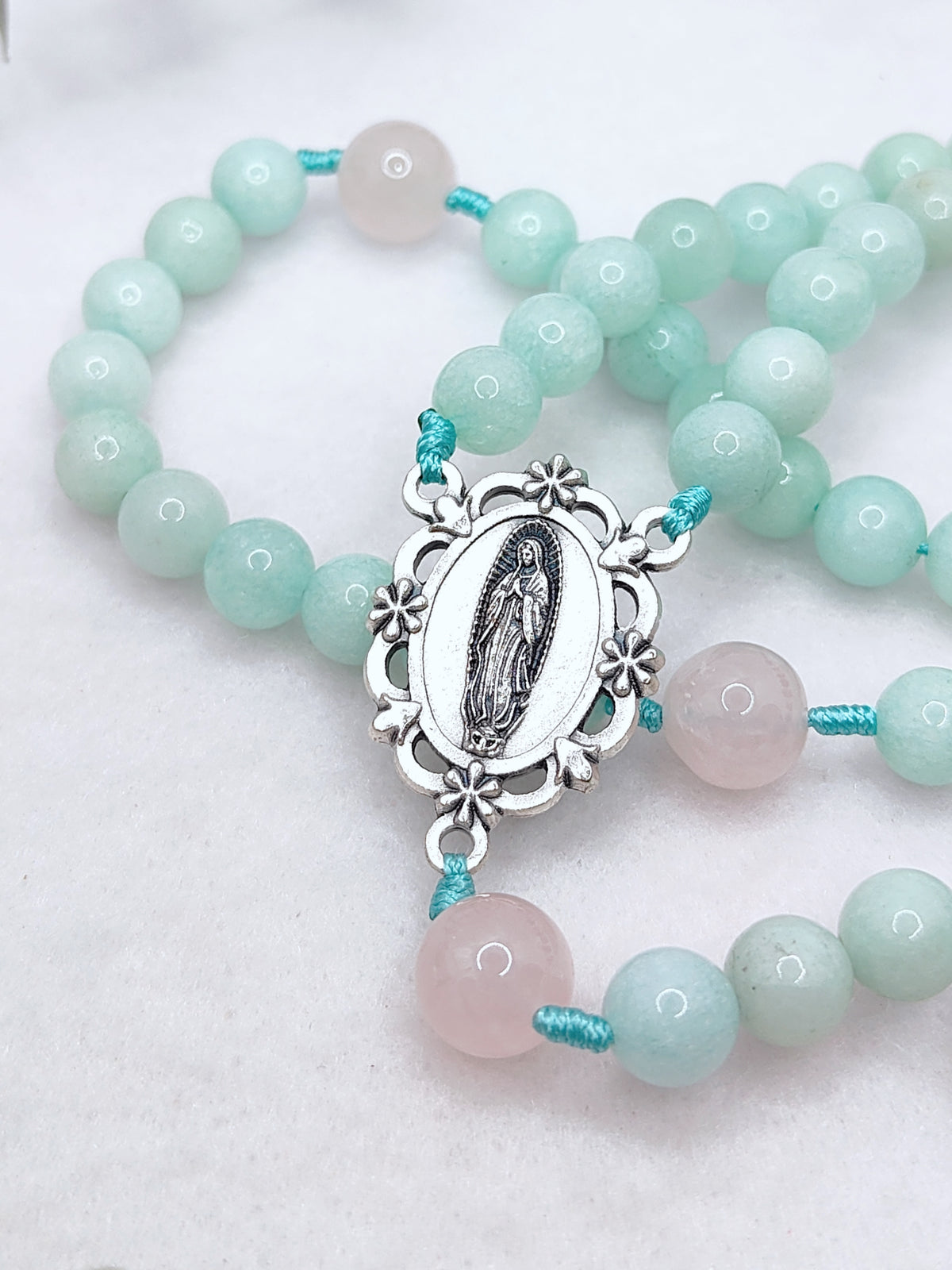 Our Lady of Guadalupe Healing Amazonite & Rose Quartz Rosary