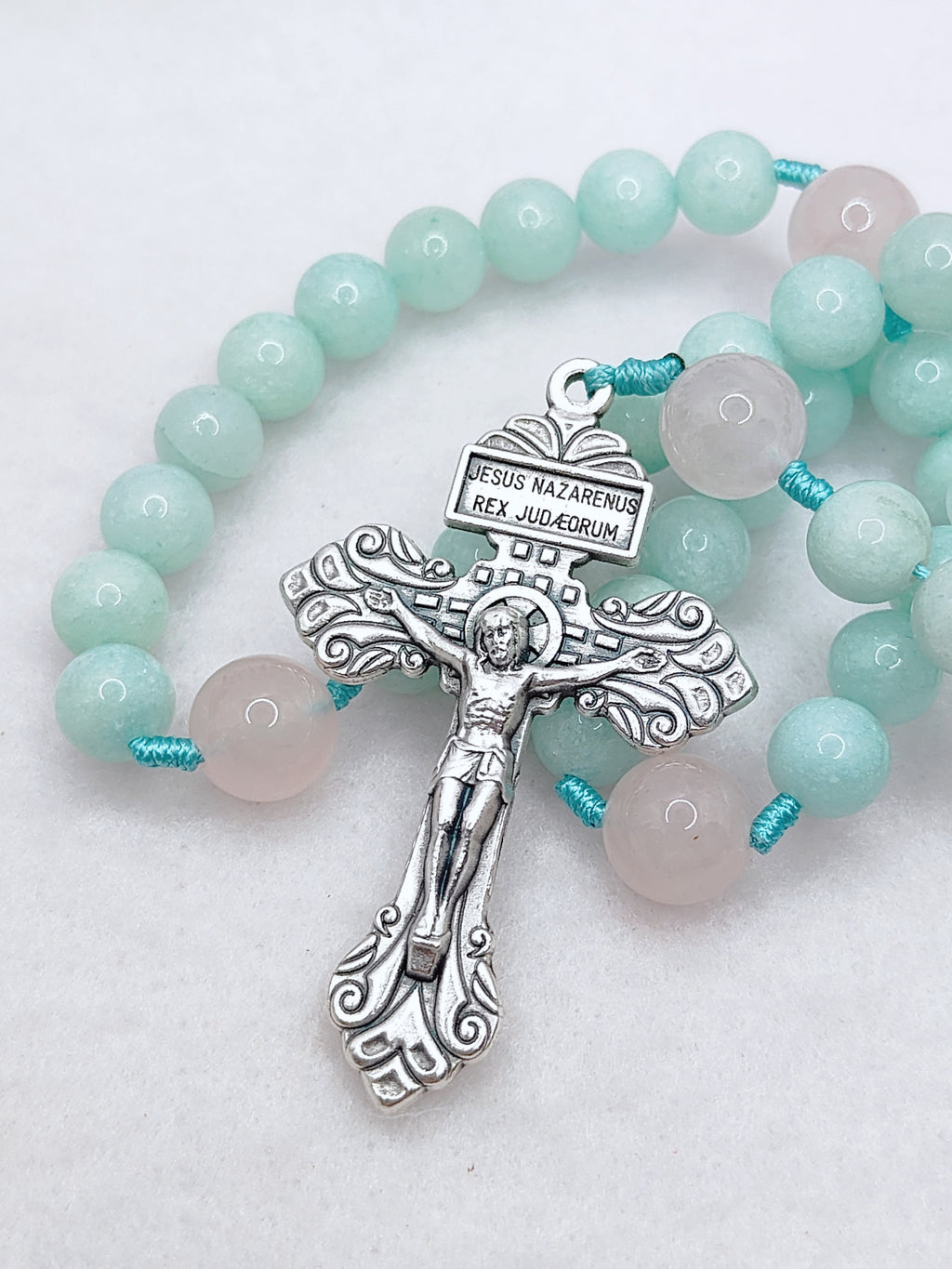 Our Lady of Guadalupe Healing Amazonite & Rose Quartz Rosary