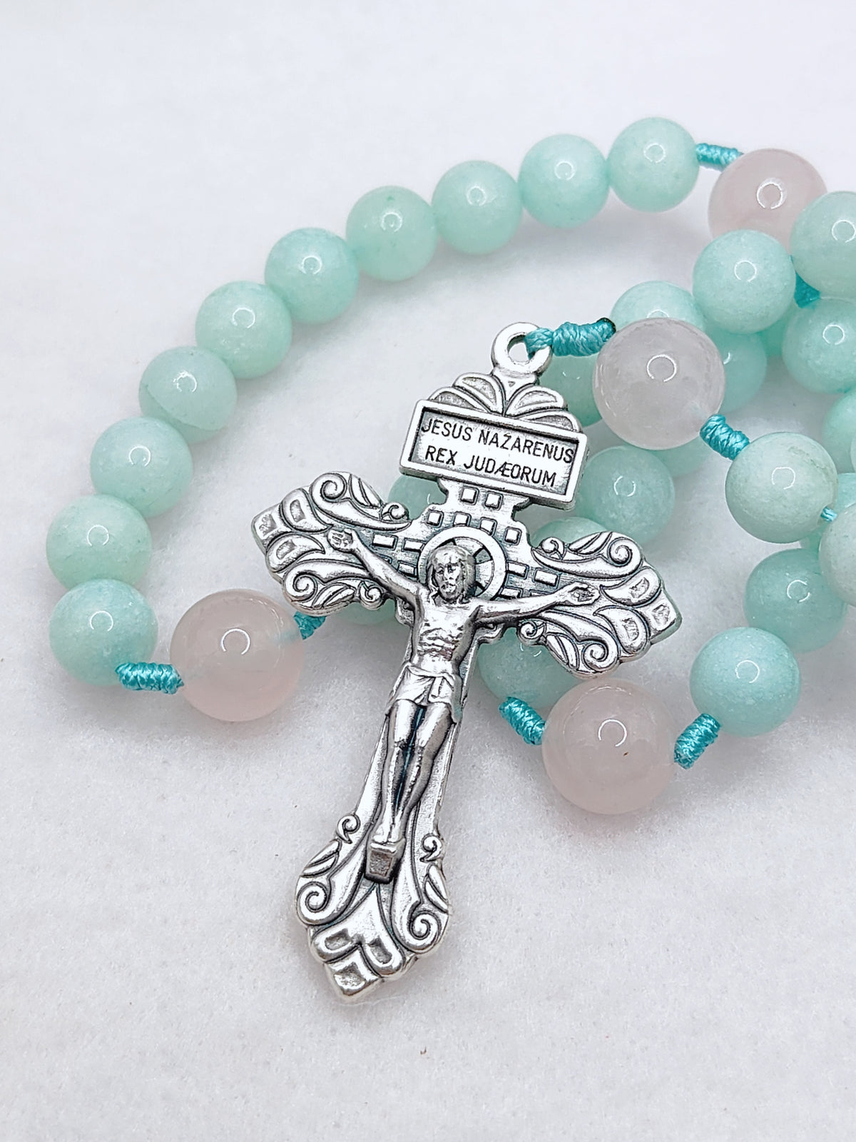 Our Lady of Guadalupe Healing Amazonite & Rose Quartz Rosary