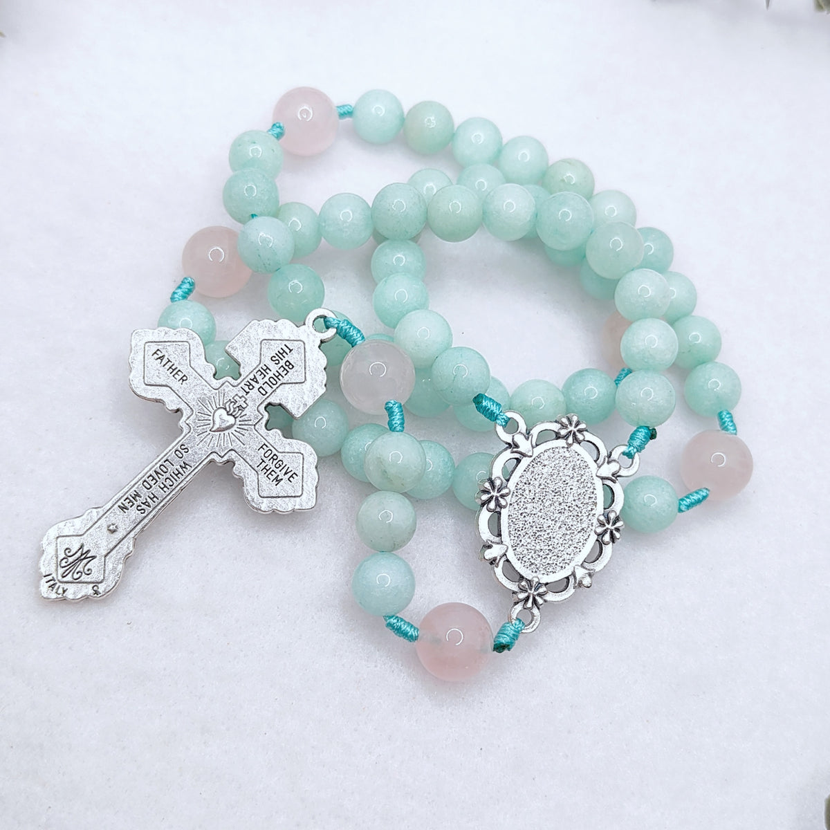 Our Lady of Guadalupe Healing Amazonite & Rose Quartz Rosary