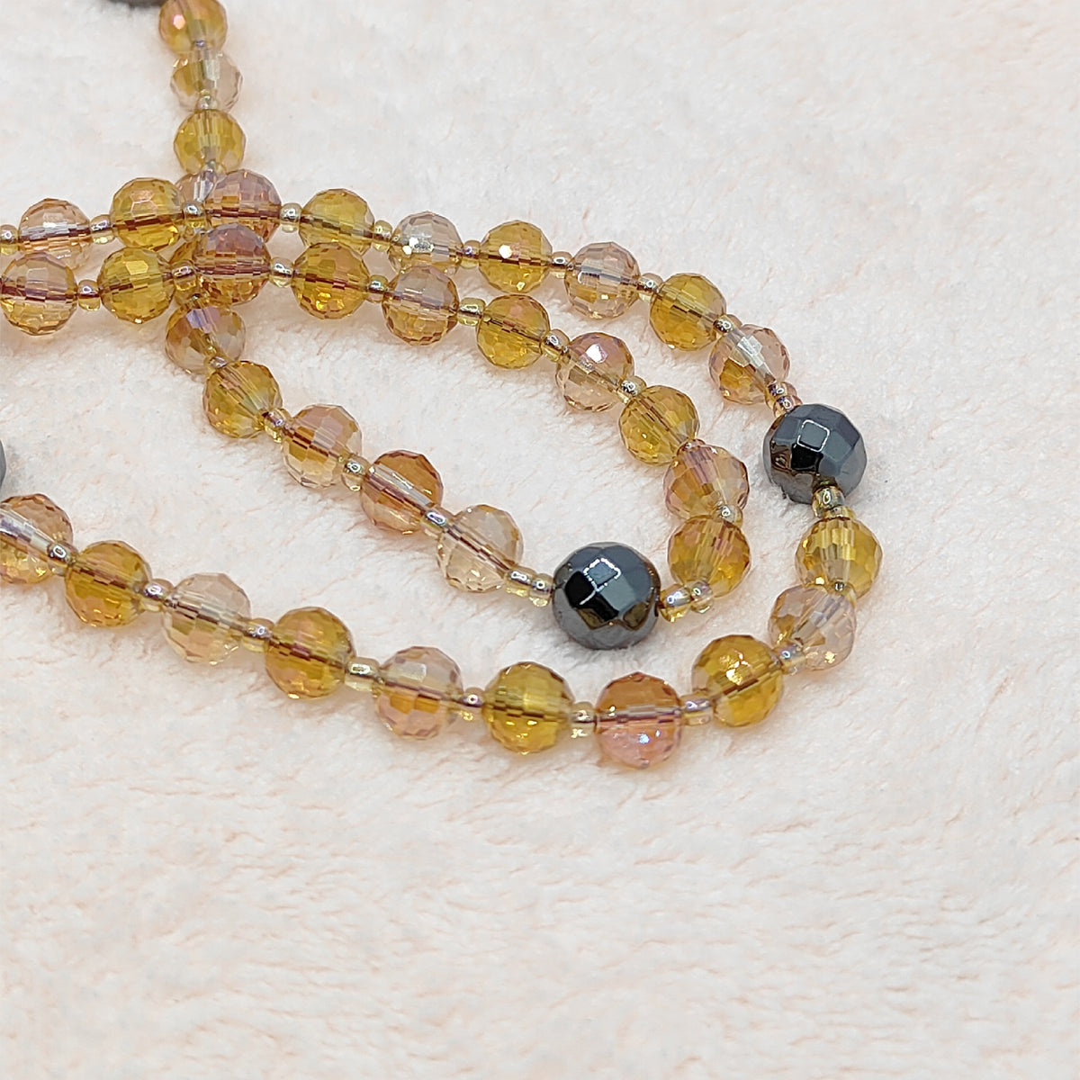 Amber & Gold Crystal with Black Hematite Rosary