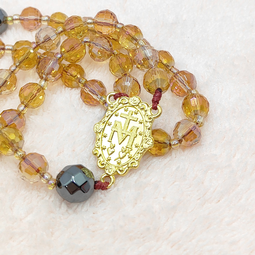 Amber & Gold Crystal with Black Hematite Rosary