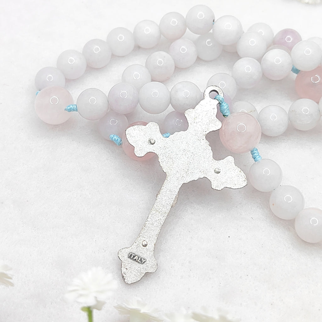Our Lady of Grace Aquamarine & Rose Quartz Rosary