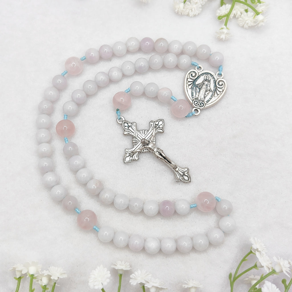 Our Lady of Grace Aquamarine & Rose Quartz Rosary