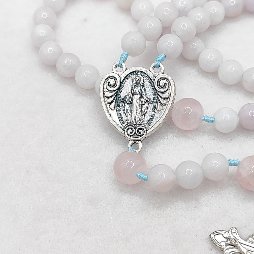 Our Lady of Grace Aquamarine & Rose Quartz Rosary