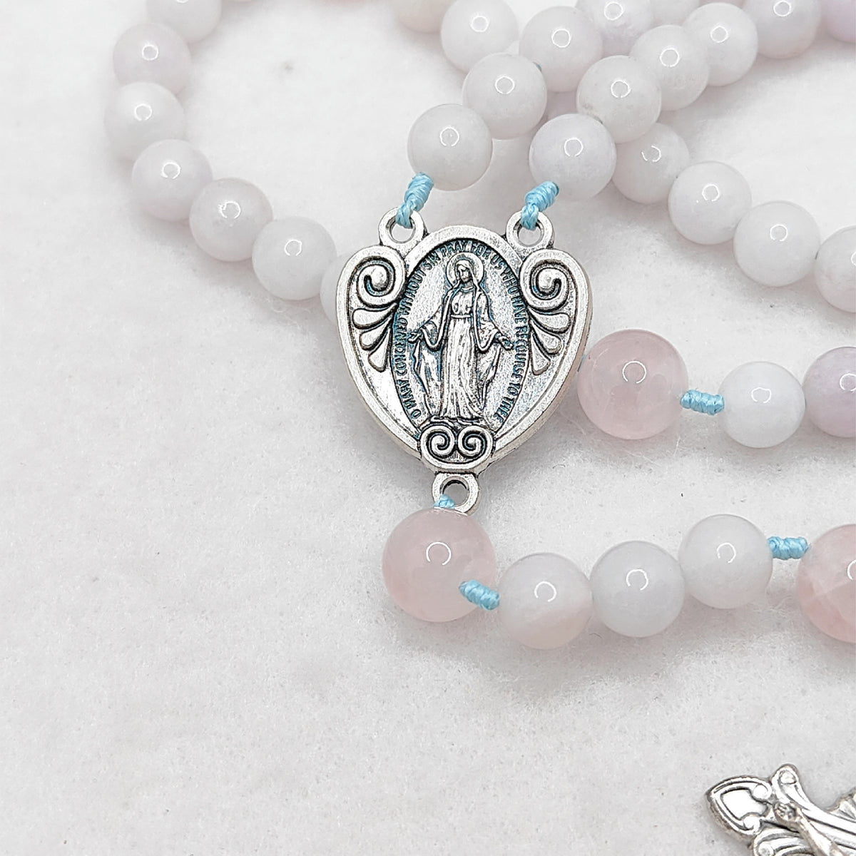 Our Lady of Grace Aquamarine & Rose Quartz Rosary