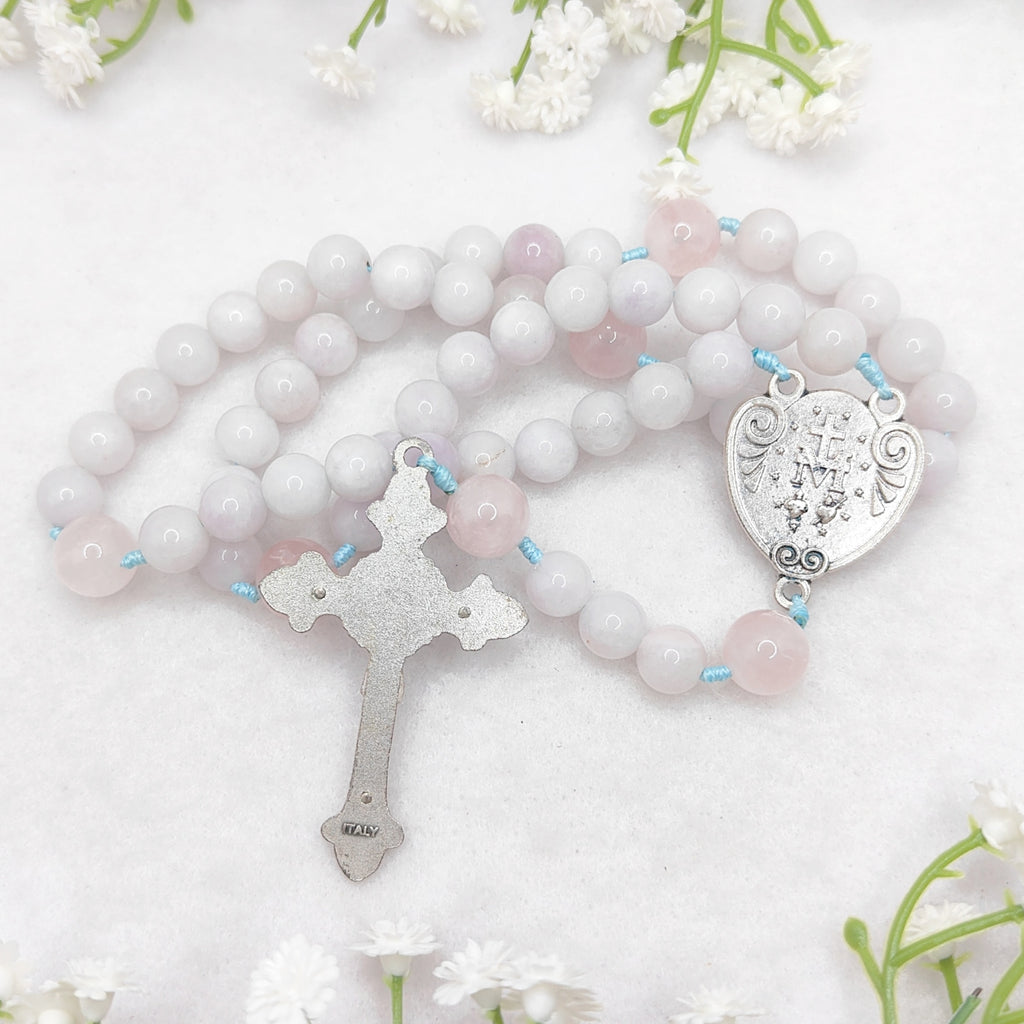 Our Lady of Grace Aquamarine & Rose Quartz Rosary