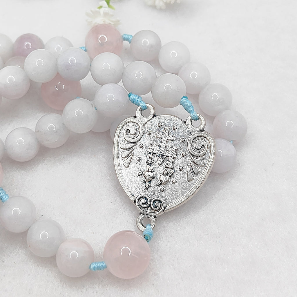 Our Lady of Grace Aquamarine & Rose Quartz Rosary