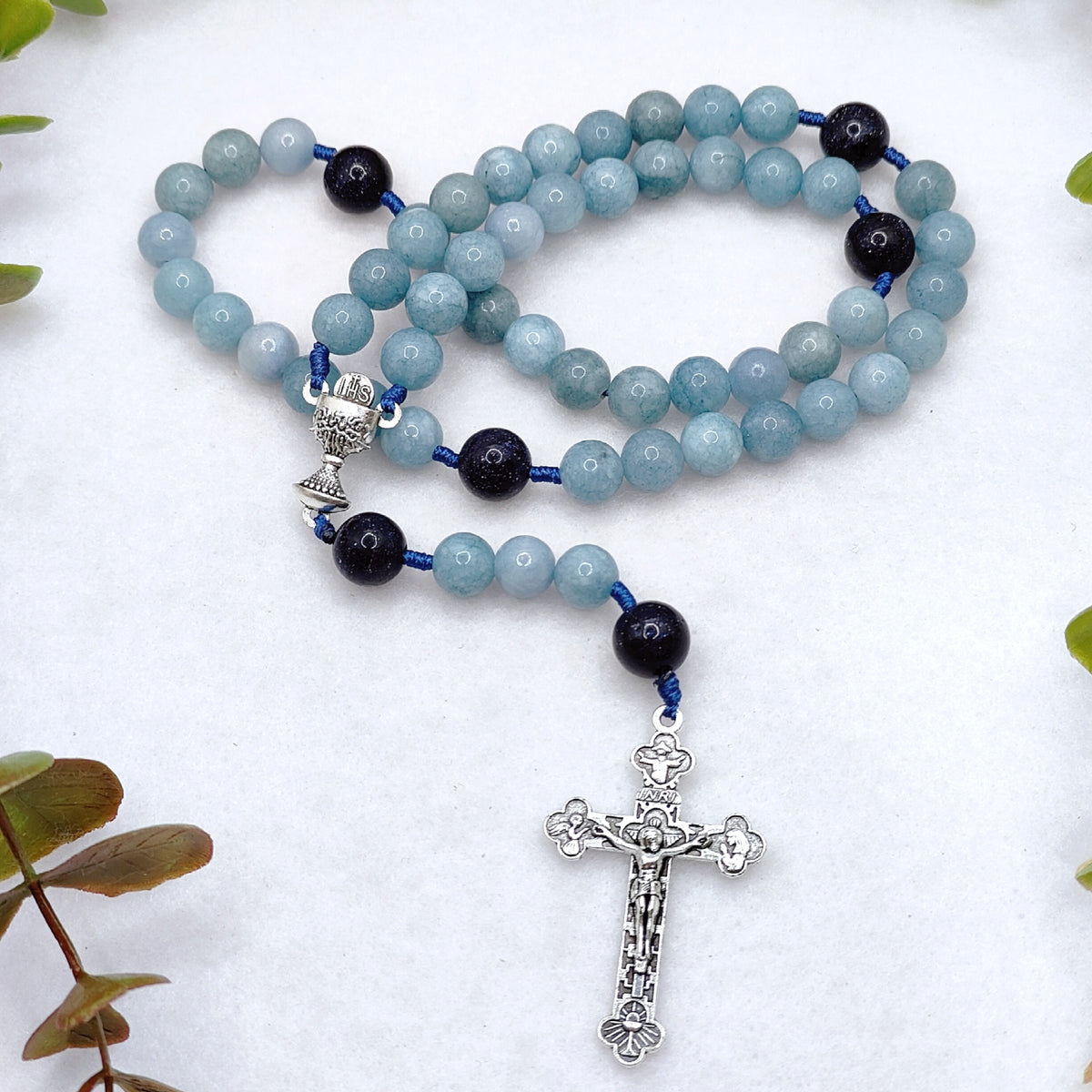 Holy Chalice Eucharistic Aquamarine Rosary