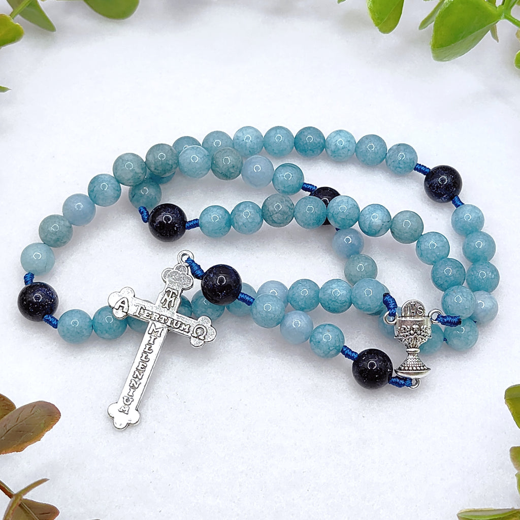 Holy Chalice Eucharistic Aquamarine Rosary