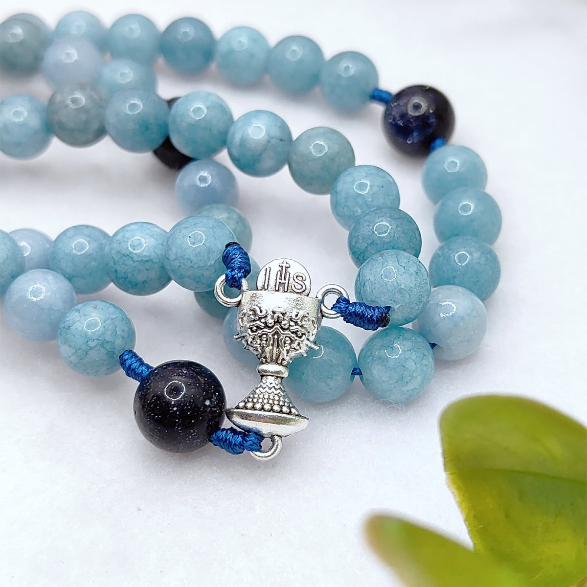 Holy Chalice Eucharistic Aquamarine Rosary