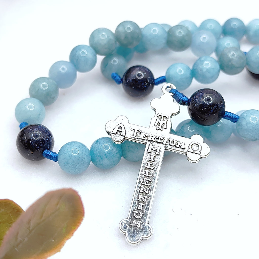 Holy Chalice Eucharistic Aquamarine Rosary