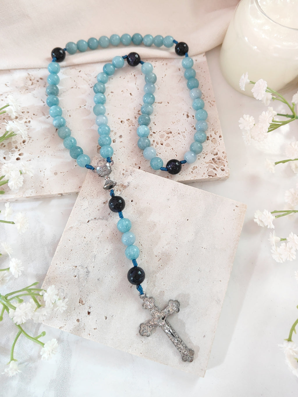 Holy Chalice Eucharistic Aquamarine Rosary
