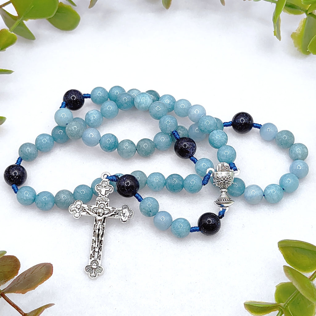 Holy Chalice Eucharistic Aquamarine Rosary