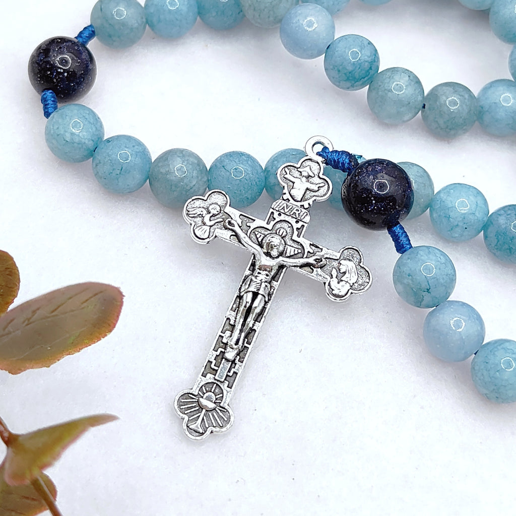 Holy Chalice Eucharistic Aquamarine Rosary