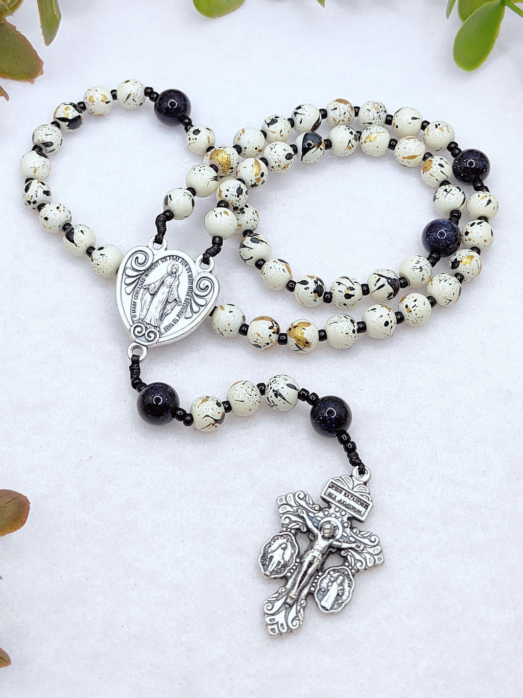 Our Lady of Grace Celestial Speckle Glass & Sandstone Rosary