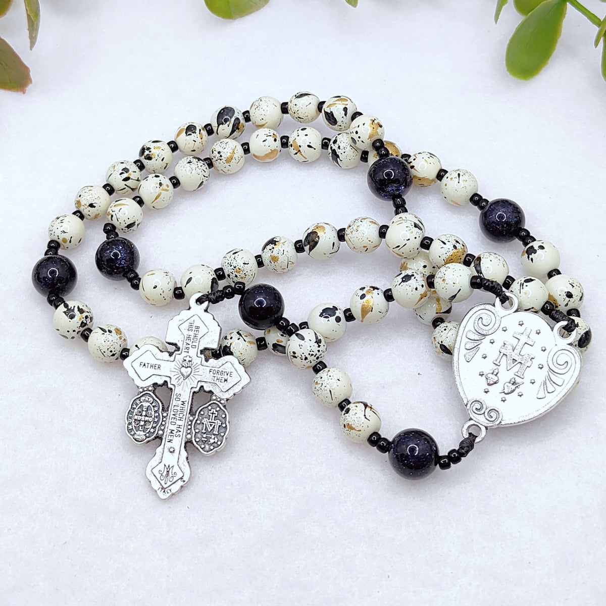 Our Lady of Grace Celestial Speckle Glass & Sandstone Rosary