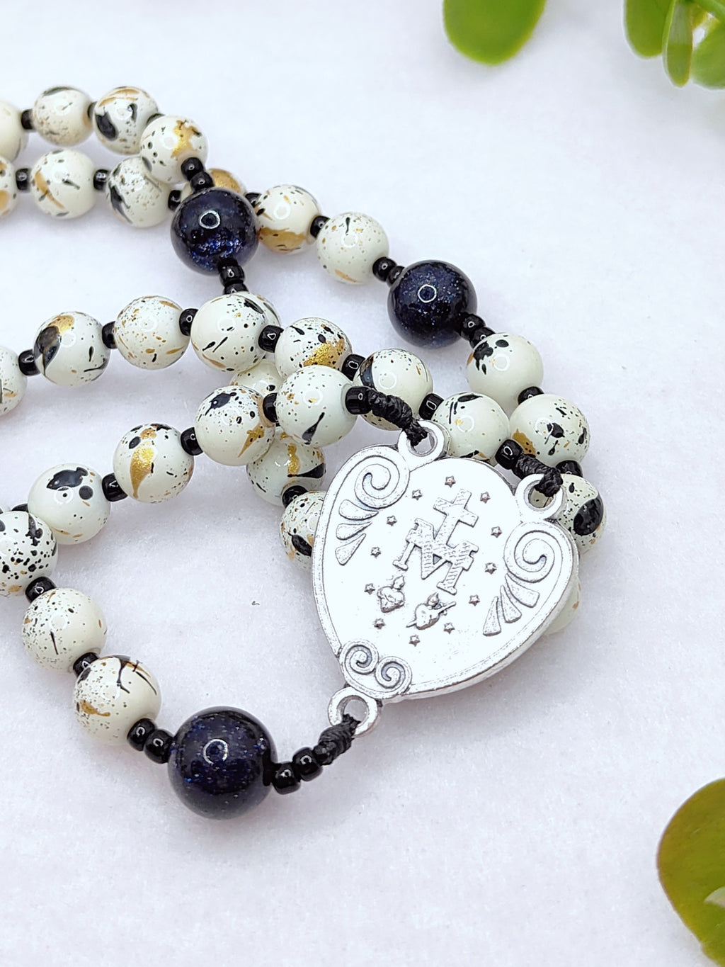 Our Lady of Grace Celestial Speckle Glass & Sandstone Rosary