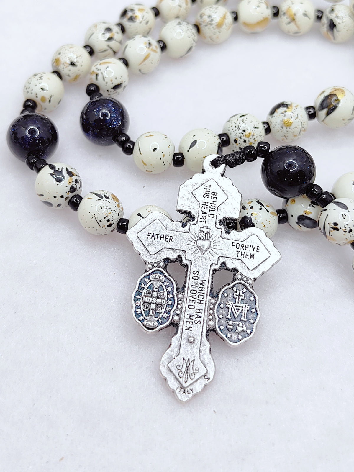 Our Lady of Grace Celestial Speckle Glass & Sandstone Rosary