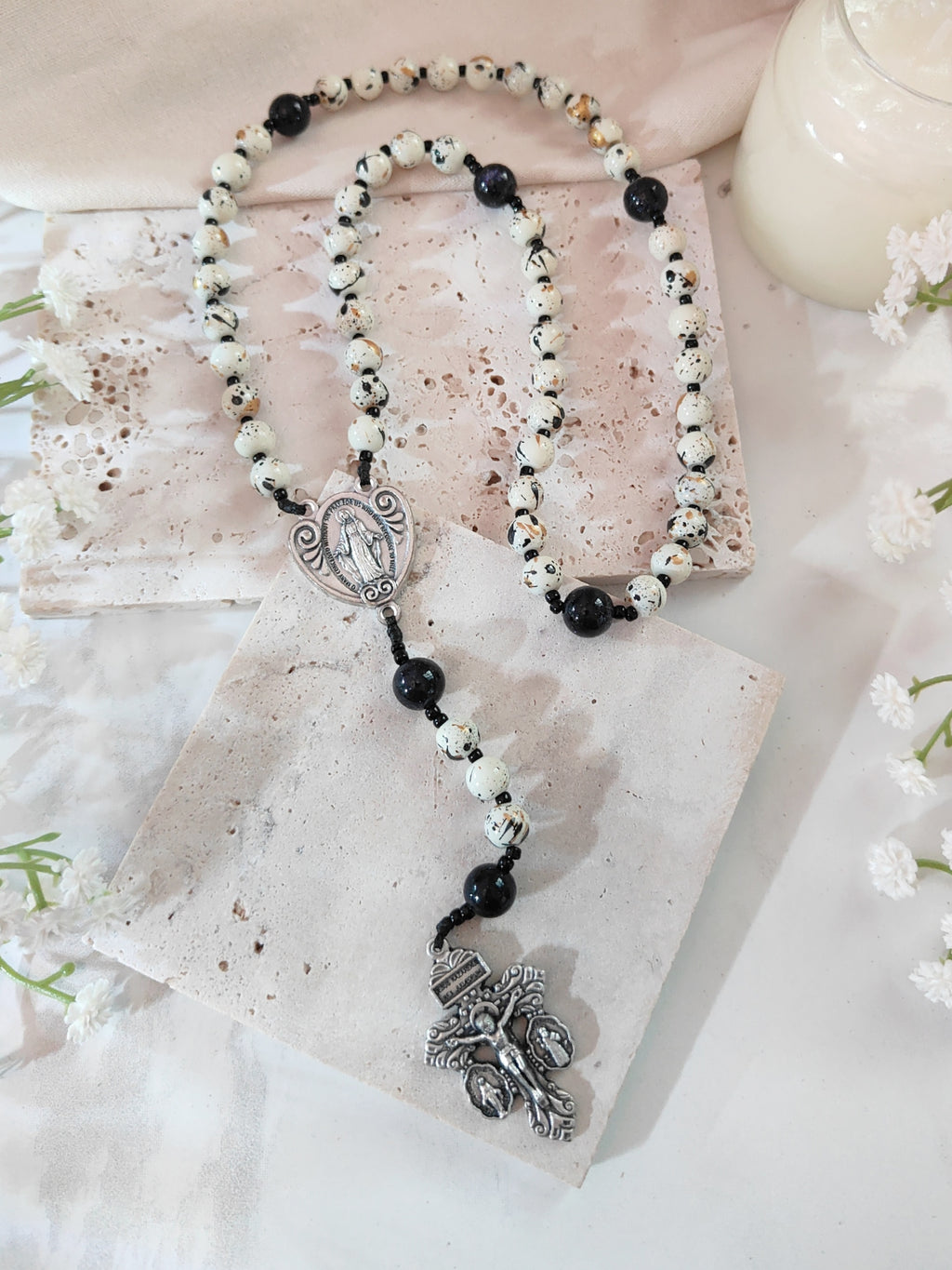 Our Lady of Grace Celestial Speckle Glass & Sandstone Rosary