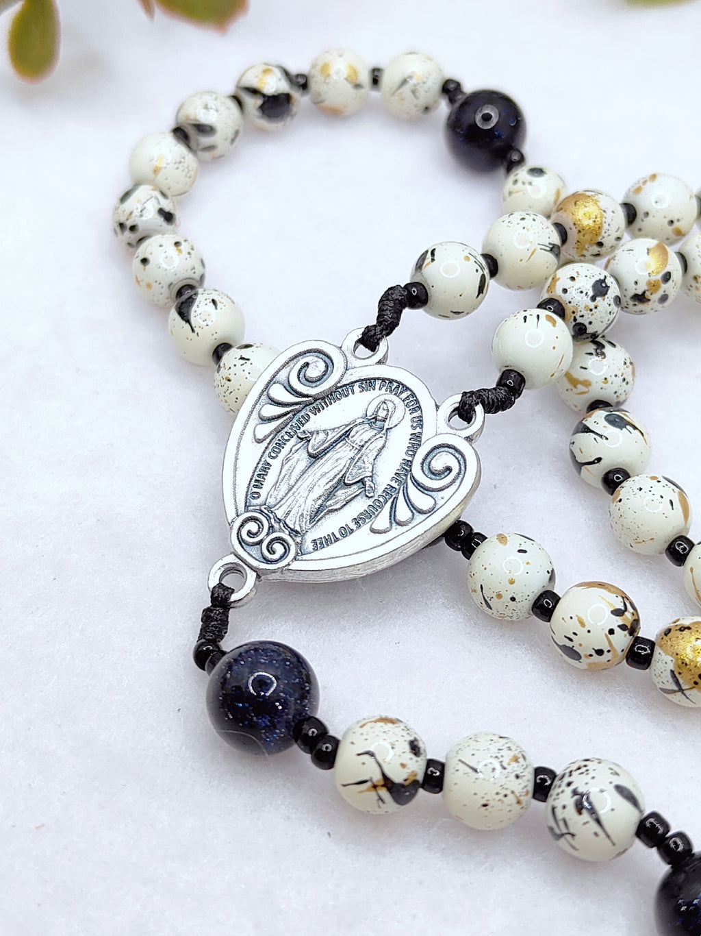 Our Lady of Grace Celestial Speckle Glass & Sandstone Rosary