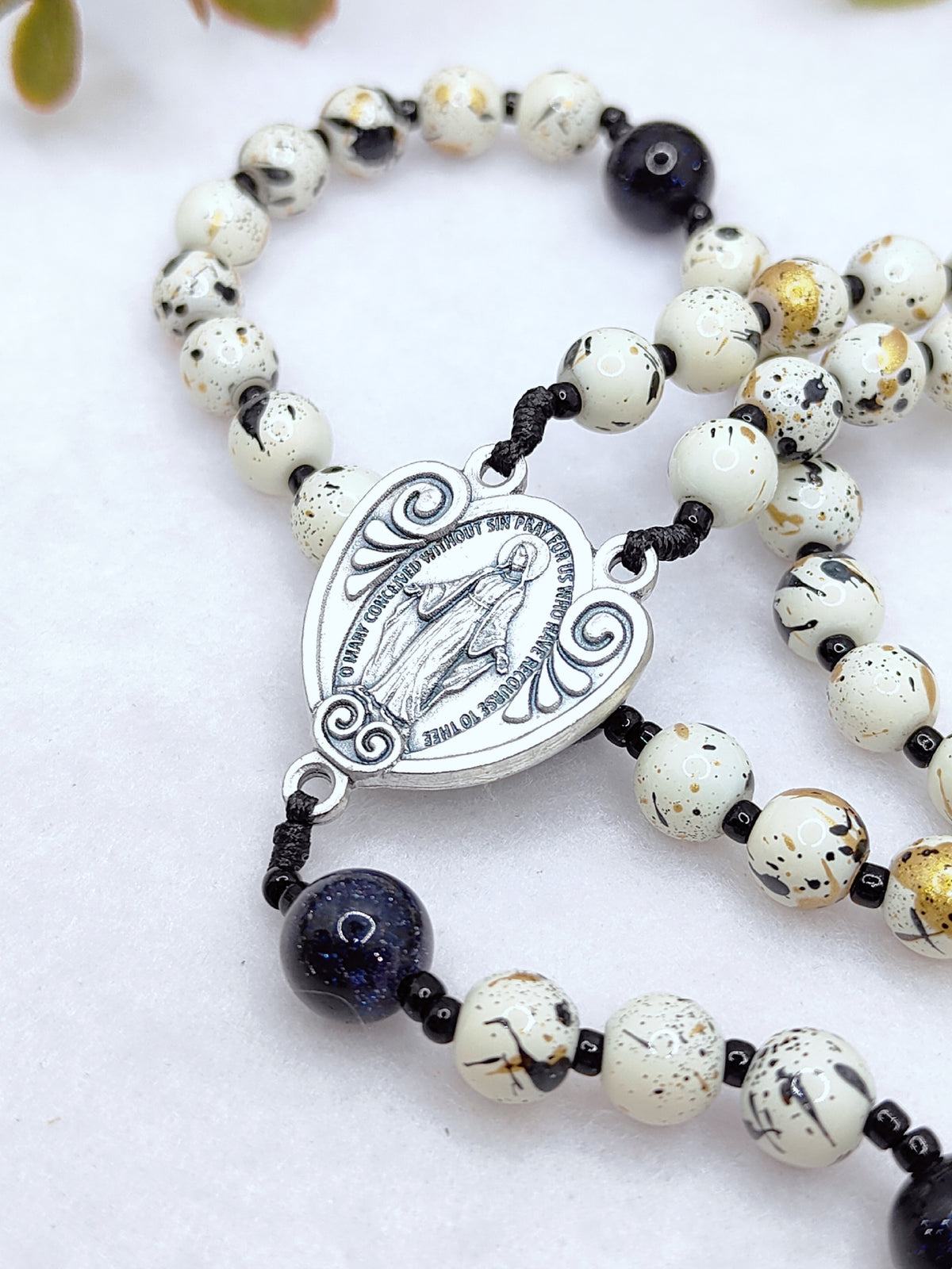 Our Lady of Grace Celestial Speckle Glass & Sandstone Rosary