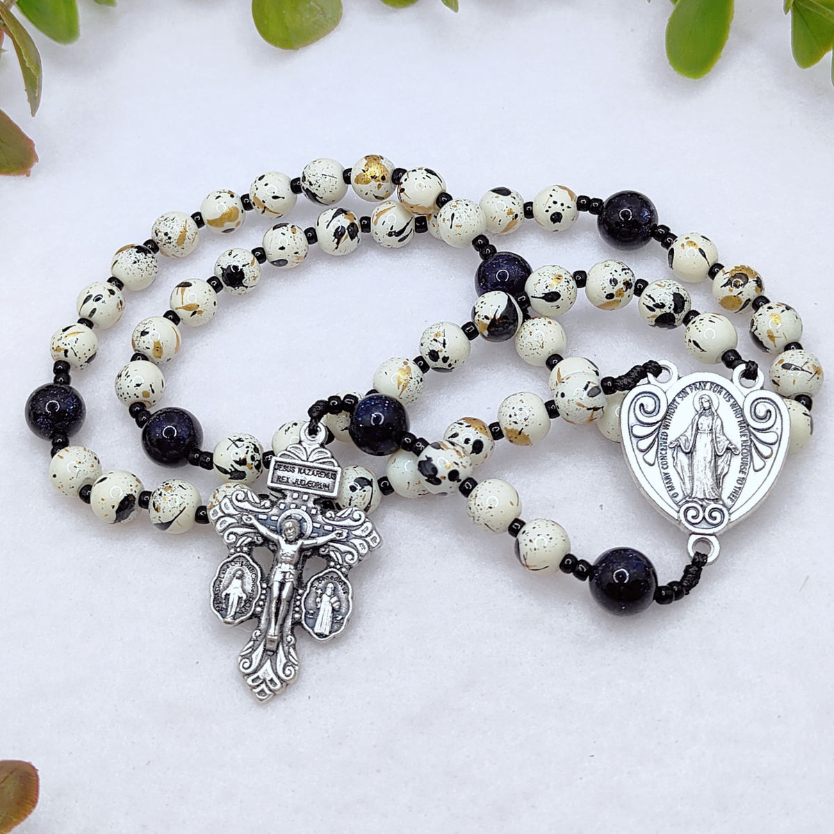 Our Lady of Grace Celestial Speckle Glass & Sandstone Rosary