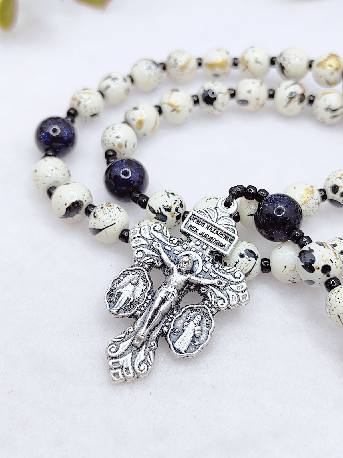 Our Lady of Grace Celestial Speckle Glass & Sandstone Rosary