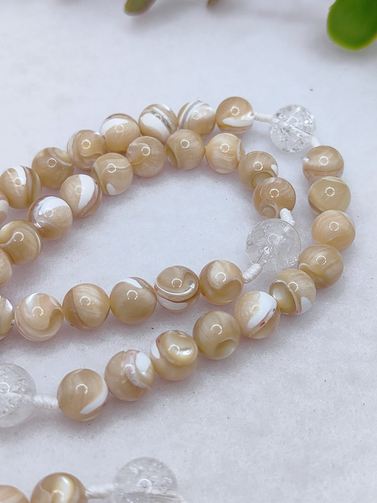 Our Lady of Grace Beige Shell Pearl Rosary