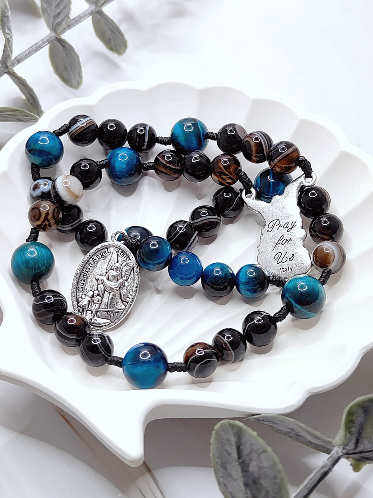 Chaplet of St Michael Heavenly Guardian Black Agate & Tiger Eye Rosary