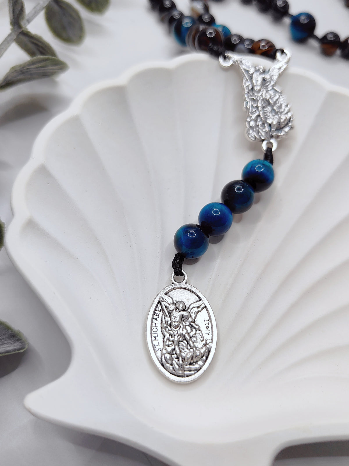 Chaplet of St Michael Heavenly Guardian Black Agate & Tiger Eye Rosary