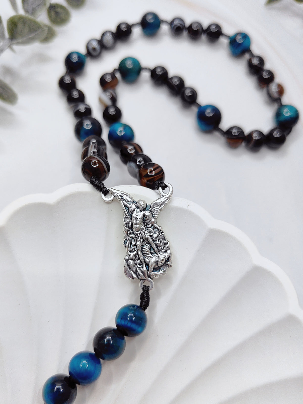 Chaplet of St Michael Heavenly Guardian Black Agate & Tiger Eye Rosary