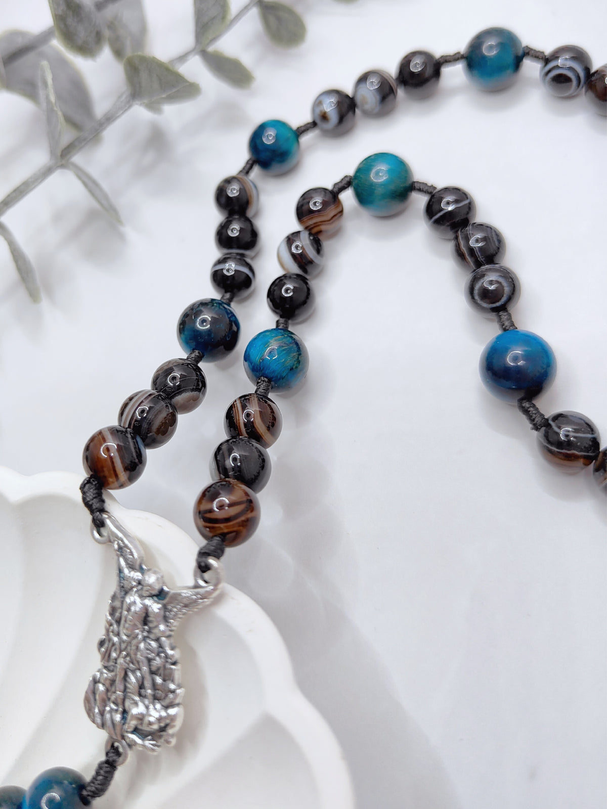 Chaplet of St Michael Heavenly Guardian Black Agate & Tiger Eye Rosary