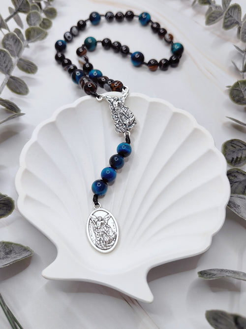 Chaplet of St Michael Heavenly Guardian Black Agate & Tiger Eye Rosary