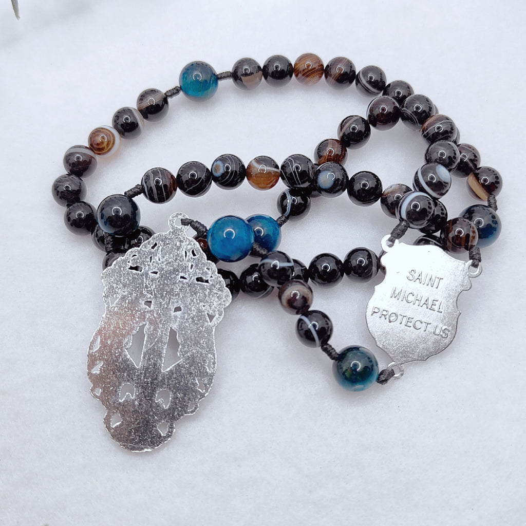 St Michael Celestial Protector Black Agate & Tiger Eye Rosary