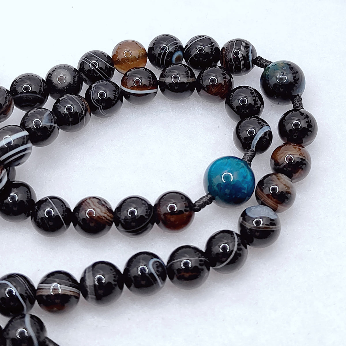 St Michael Celestial Protector Black Agate & Tiger Eye Rosary