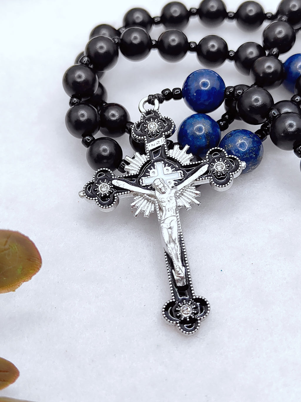 Miraculous Medal Black Ebony Wood & Lapis Lazuli Rosary