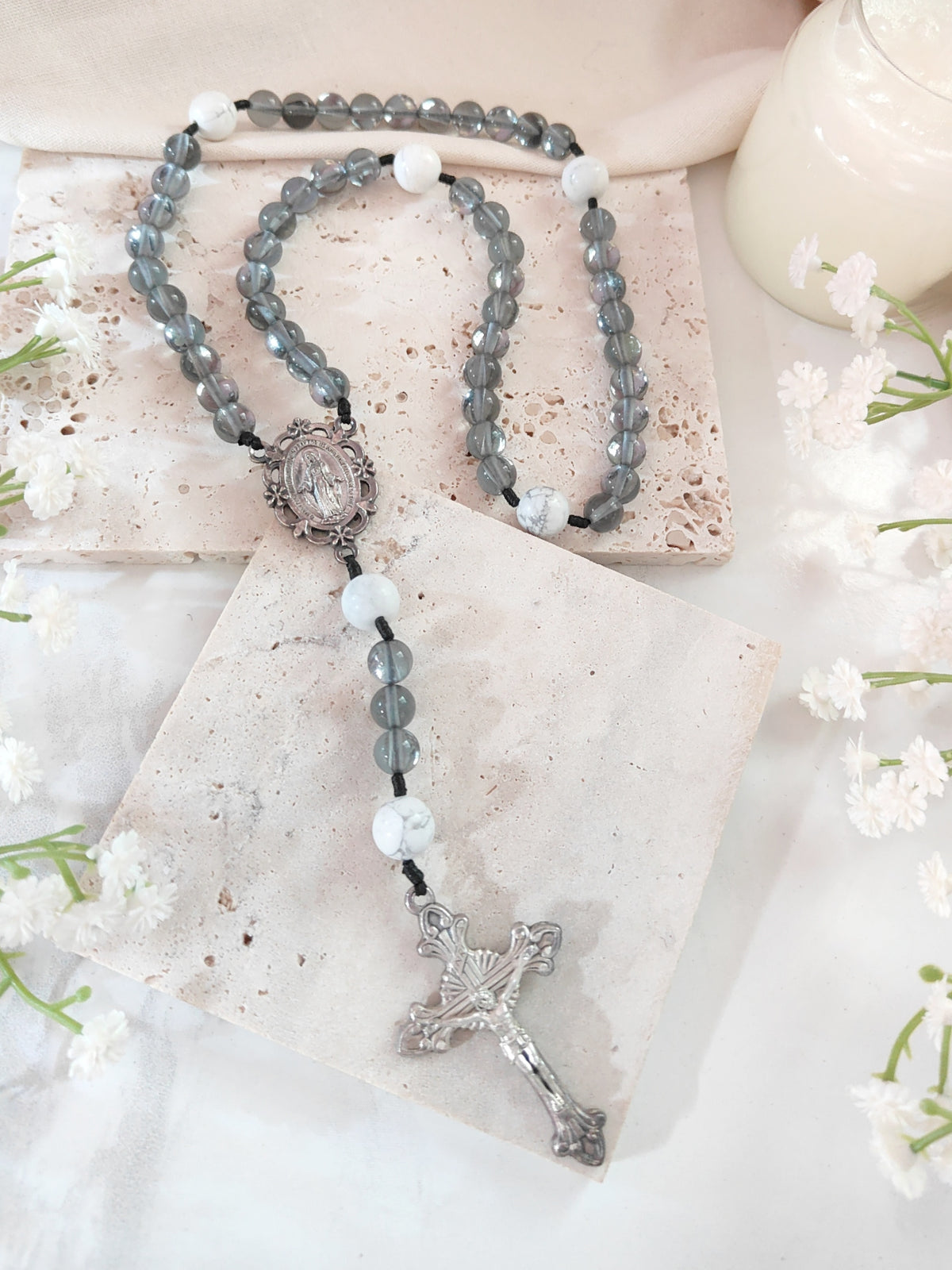 Midnight Peace Glass & Howlite Rosary