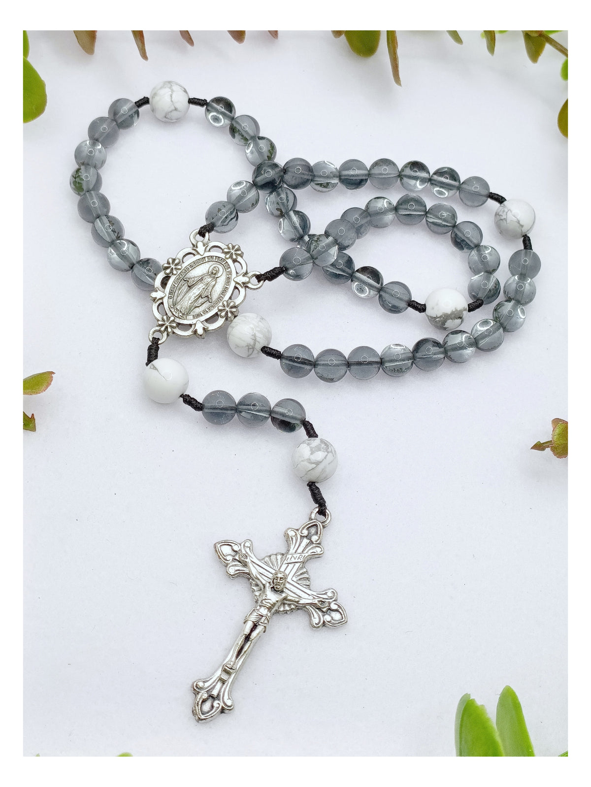 Midnight Peace Glass & Howlite Rosary