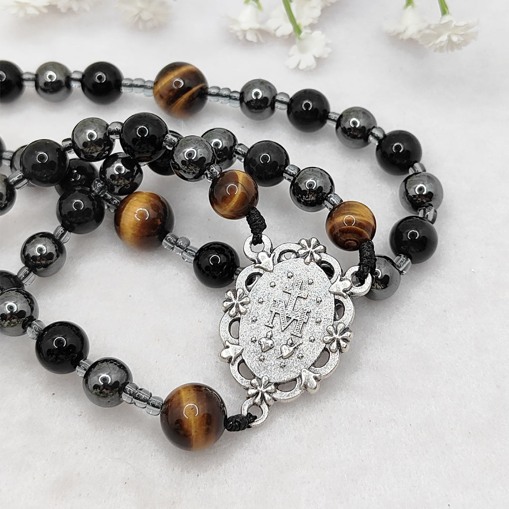 Hope & Protection Obsidian Hematite & Tiger Eye Rosary