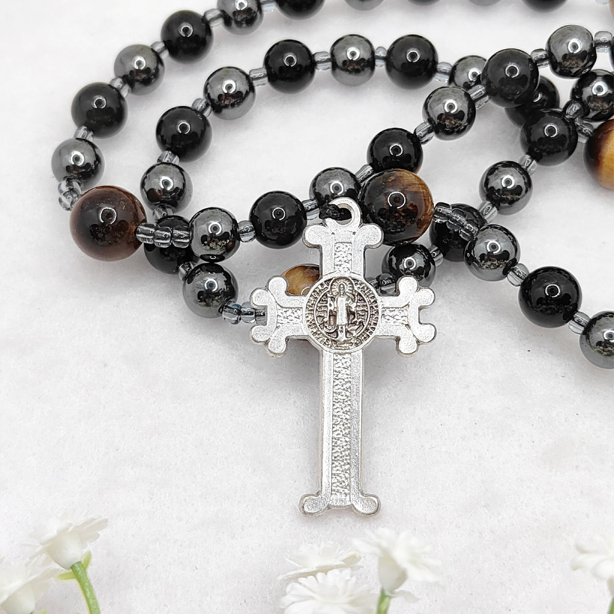 Hope & Protection Obsidian Hematite & Tiger Eye Rosary