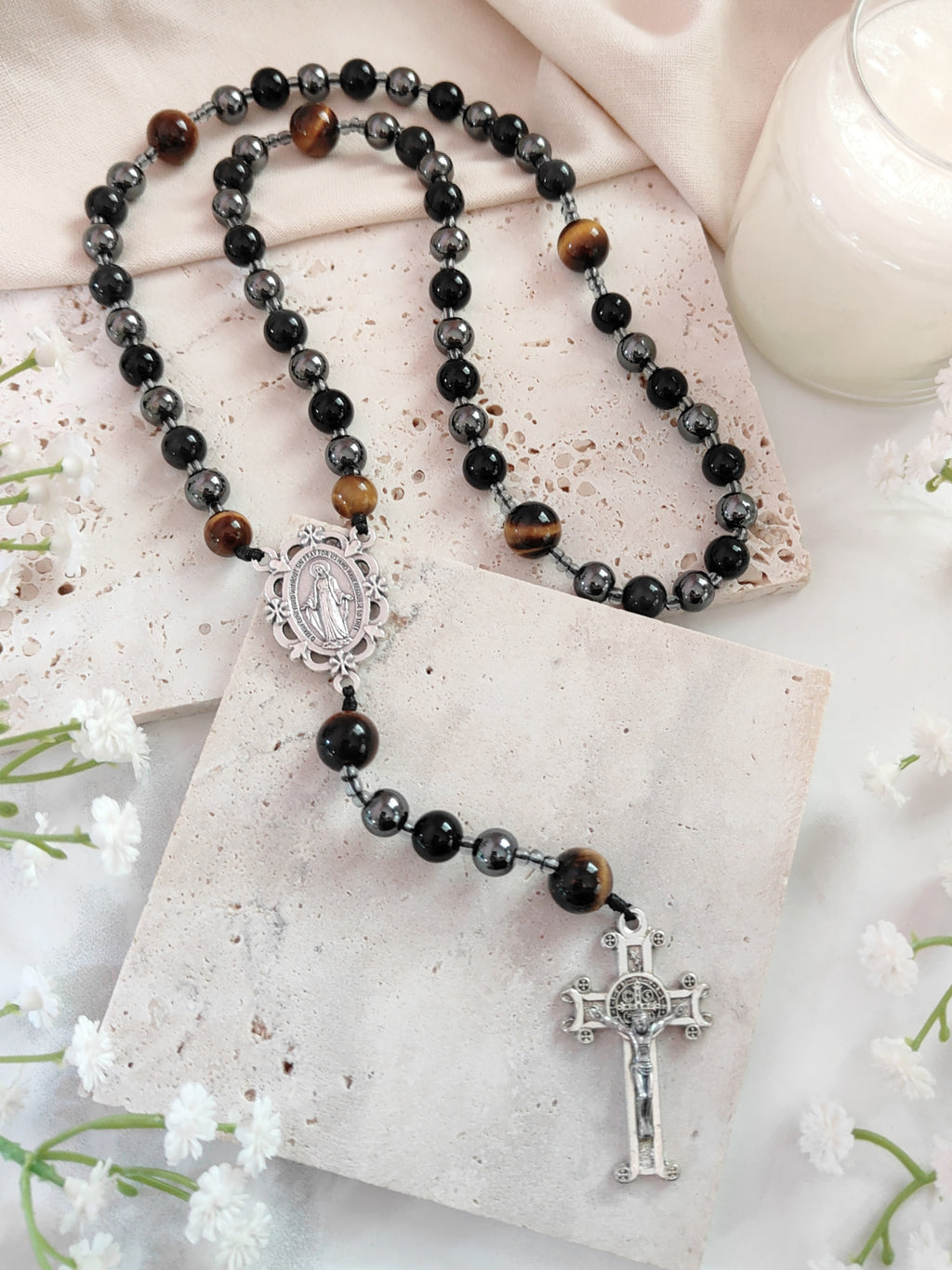 Hope & Protection Obsidian Hematite & Tiger Eye Rosary