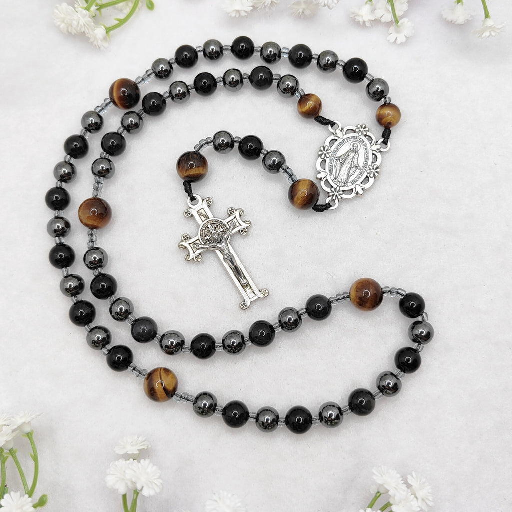 Hope & Protection Obsidian Hematite & Tiger Eye Rosary