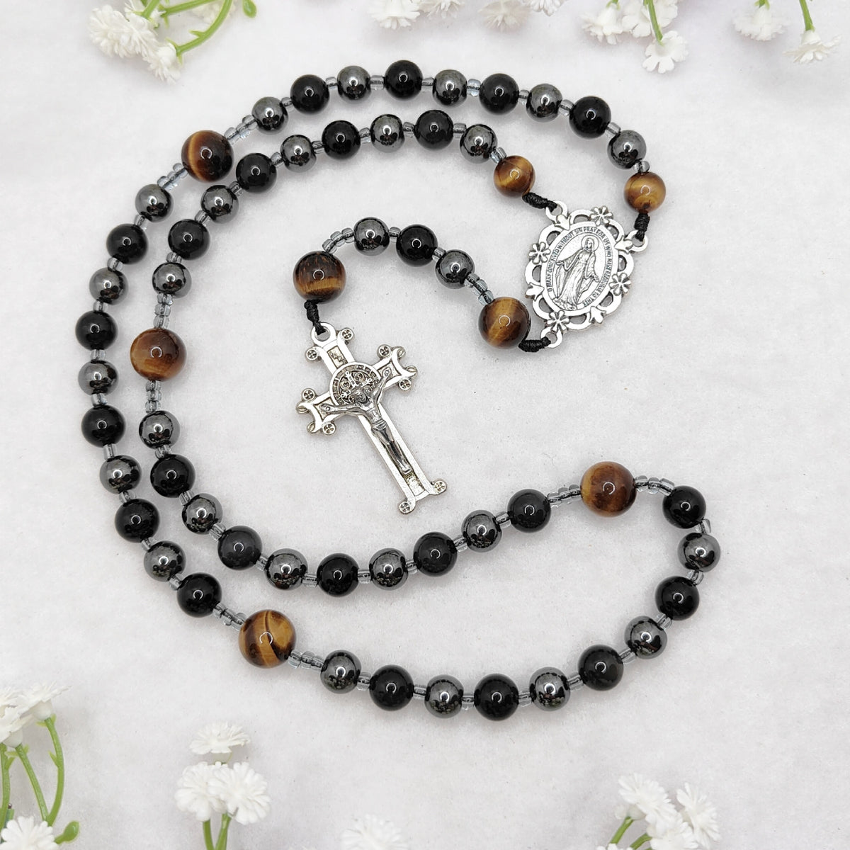 Hope & Protection Obsidian Hematite & Tiger Eye Rosary