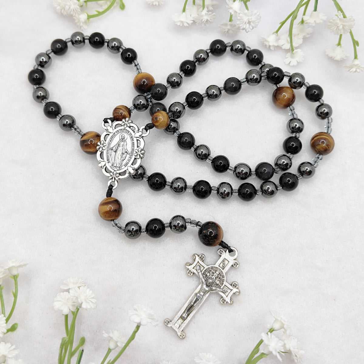 Hope & Protection Obsidian Hematite & Tiger Eye Rosary