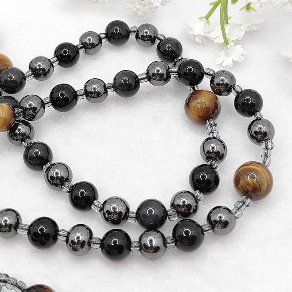 Hope & Protection Obsidian Hematite & Tiger Eye Rosary