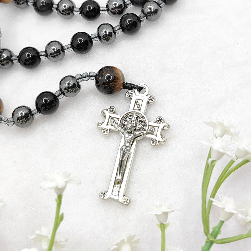 Hope & Protection Obsidian Hematite & Tiger Eye Rosary